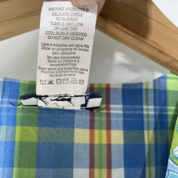 Hartstrings Reversible Dress Size 4 Girl's Blue Green Sealife and Plaid - Picture 4 of 10